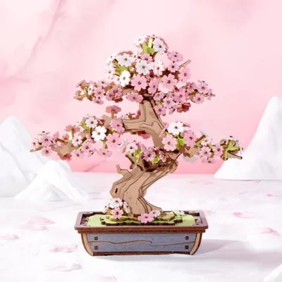 Image de Sakura Bonsai 3D Puzzle en bois, 263 pièces, modèle de fleurs de cerisier, kit de bricolage DIY, déco naturelle pour la maison & le bureau, idée cadeau, pour le salon, la bibliothèque