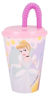 Obrázok produktu pre Detský hrnček na pitie Disney Princess na opakované použitie s viečkom a slamkou 430 ml bez BPA