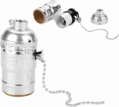 Image de E27 Aluminium Vintage Light Socket with Pull Chain Desk Lamp Lighting Holder Screw Base (Silver)
