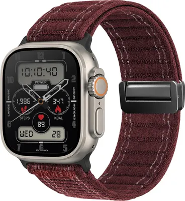 Produktbild von Smartwatch Armband für Apple Watch Ultra 2 49mm Nylon Textil Band Ersatzband Wechselband Magnetverschluss flexibel atmungsaktiv Rot Weinrot