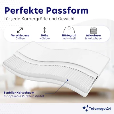 Produktbild von Ergonomische 7-Zonen Kaltschaummatratze - 16cm - 80 x 200 cm - H3&H4 - Träumegut24