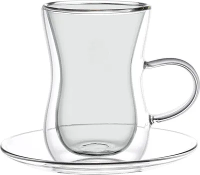 Image de lot de 4 verres à thé 150ml verres à double paroi avec anse, résistants à la chaleur Anthracite