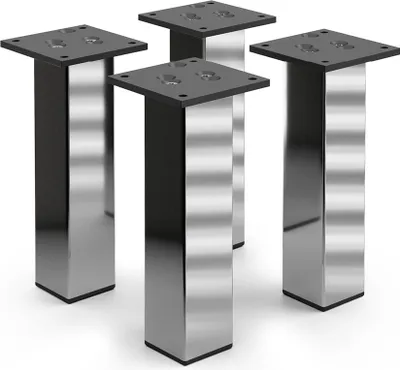 Four silver and black furniture legs are arranged in a group on a white background.