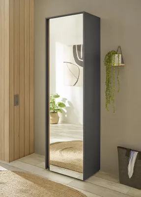 Produktbild von Garderobenschrank mit Spiegel anthrazit + Eiche grifflos 50 cm Boston