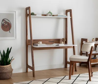 Produktbild von Weiß-Brauner Schreibtisch Stilvoller Ablagentisch Hochwertige Möbel
