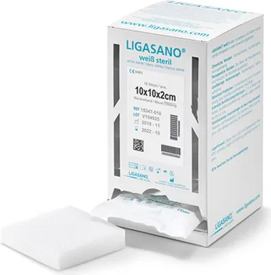 Produktbild von Ligasano weiß Verband 2x10x10 cm steril 10 St