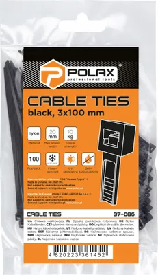 Produktbild von Kabelbinder, Nylon, schwarz, 3 x 100 mm, 100 Stück, Polax
