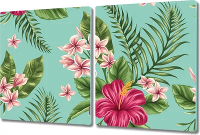 Produktbild von Herd-Abdeckplatte Glas Schneidebrett Ceranfeld-Abdeckung - 2x 40x52 cm - Hibiskus Exotisch