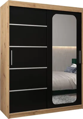 Produktbild von MEBLE KRYSPOL Promo 2150 Schlafzimmerschrank zwei Schiebetüren - Artisan + Mattschwarz