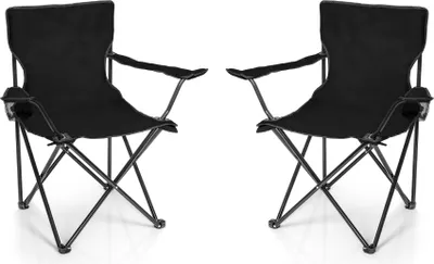 Image de Chaise pliante BigDean 2X NOIRE - Chaise de camping et de pêche avec porte-boisson et sac de transport - Fauteuil de pêche pliable - Chaise pliante, chaise de jardin, chaise pliante