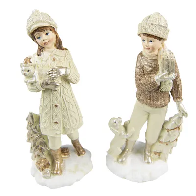 Image de Clayre & Eef Figurine Set de 2 enfants 22 cm Beige Polyrésine