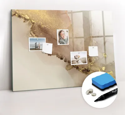 Produktbild von Magnetpinnwand Memoboard - Zubehörsatz - Schwarzer Marker + Schwamm + Magnete - 100 x 70 cm - Goldener Marmor