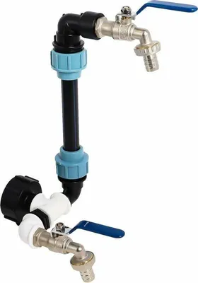 Produktbild von IBC Schwanenhals mit S60x6 Anschluss 3/4" Hahn, IBC Anschlussset für Regenwasser-Sammeltank 1000 Liter pro