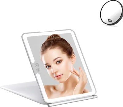 Obrázok produktu pre INF Veľké LED zrkadlo na líčenie s 10x zväčšením - prenosné ploché zrkadlo biely