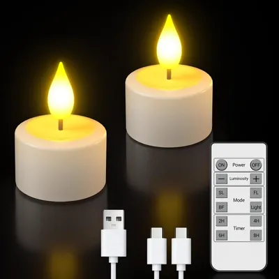 Image de Bougies LED rechargeables - Lot de 2, avec télécommande et minuterie, sans flamme