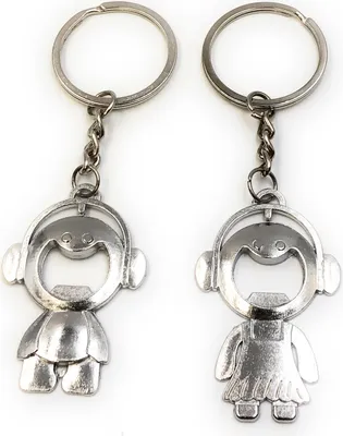 Produktbild von Onwomania Schlüsselanhänger Partner Flaschenöffner Figuren Silber Metall Anhänger Charm