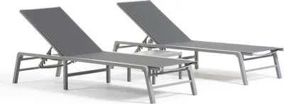 Produktbild von Set aus 2 verstellbaren Sonnenliegen aus Aluminium mit Beistelltisch – atmungsaktives Textilene, elegantes und klappbares Design für Garten, Terrasse und Pool – DUNA – Grau