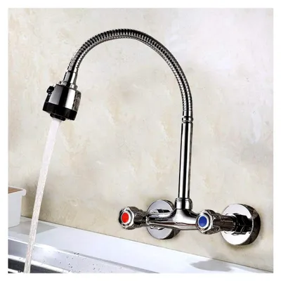 Produktbild von Edelstahl Wasserhahn für die Küche mit einstellbarem Armatur und Wandmontage