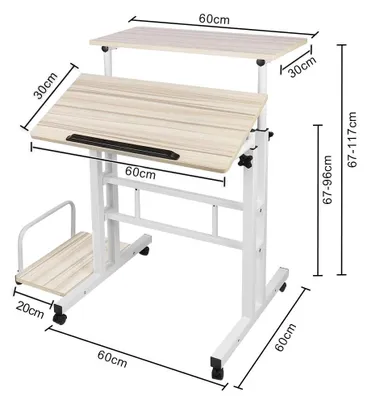 Productafbeelding van Staanbureau - Laptoptafel - Hoogte verstelbaar - 6 wielen - Kantelbare tafelblad - U-vormig metalen frame - Kleur: bruin