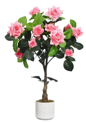 Imagen del producto de Árbol de rosas artificial, con flores realistas, diseño de bajo mantenimiento, color rosa, 75 cm, 1 unidad