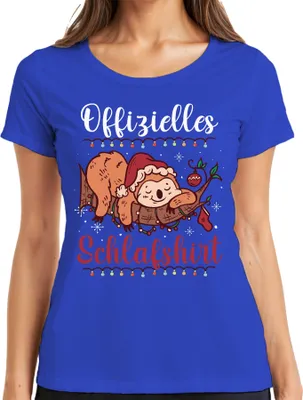 Produktbild von Offizielles Schlafshirt Faultier Weihnachten - Weihnachtsgeschenk Christmas Damen T-Shirt, Blau, M