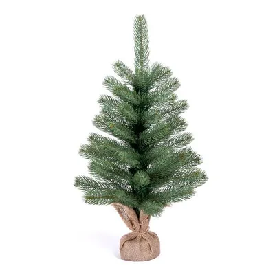 Produktbild von Künstlicher Tannenbaum in Nordmanntannen-Optik  mit naturgetreuen PE-Nadeln, mit oder ohne Lichterkette, mit Jute Sack um den Topf, ideal als Tisch-Weihnachtsbaum (unbeleuchtet, ca. 60 cm)