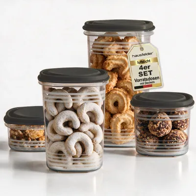 Productafbeelding van Koekjesdoos, set van 4, transparant, bewaarbox van kunststof