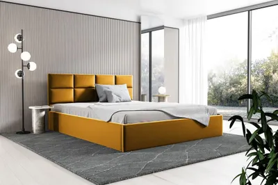 Produktbild von BETTSO Doppelbett Polsterbett Bett mit Kopfstütze und Bettkasten GOBI 180 x 200 cm Honig Gelb