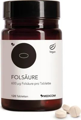 Obrázek produktu pro Medicom kyselina listová s 600 μg kyseliny listové, 120 tablet, dělení buněk, tvorba krve a proti únavě