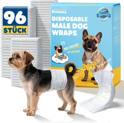 Imagen del producto de Pañales para perros machos, desechables, 96 unidades, talla S, con indicador de humedad y cierre de velcro