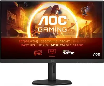 Produktbild von PC-Bildschirm  AOC  Q27G4XF  27 QHD  IPS-Panel  180 Hz  0,5 ms  höhenverstellbar  1 HDMI 1 DP  Adaptive Sync  Schwarz