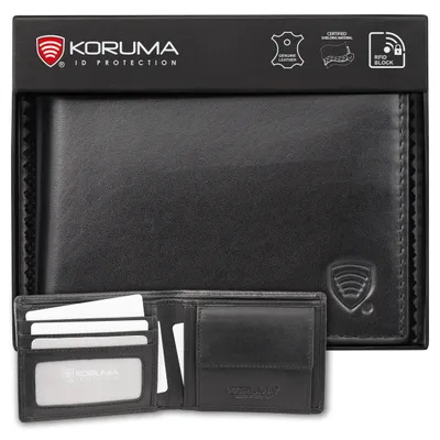Produktbild von Geldbörse Herren Klein aus Echtleder – kleiner Portemonnaie mit Münzfach & Kartenfächern – RFID Schutz – schlank & kompakt  Schwarz Koruma®