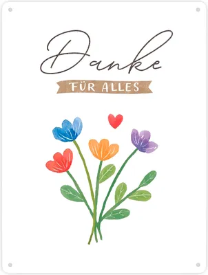 Produktbild von Blumenstrauß Metallschild XXL in 28x38 cm mit Spruch Danke für alles