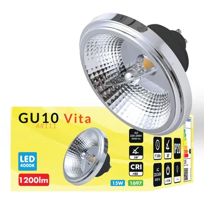 Obrázek produktu pro MasterLED - žárovka - patice GU10 - 4000 K neutrální bílá - 1480 lm - 15 W - AR111 SMD - led reflektor gu10 - gu10 led 230v - ar111 gu10 - Vita