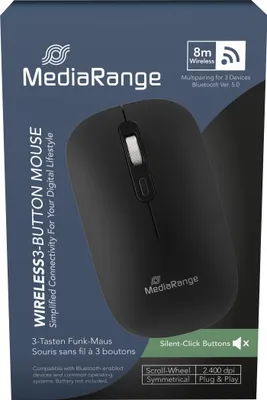 Produktbild von MediaRange optische 4-Tasten Funk-Maus,Mulitpairing,Sym, sw