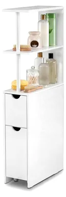 Produktbild von Badezimmerschrank mit offenen Regalen und Schublade, schmaler Stauraum für Flur, Wohnzimmer und Küche, 45 x 20 x 114 cm