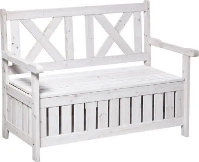 Produktbild von Outsunny Sitzbank mit Stauraum 2-Sitzer Gartentruhe Truhenbank Kissentruhe Weiß