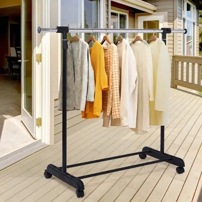 Produktbild von Věšák na kolečkách, robustní věšák na oděvy s nastavitelnou výškou 92-170 cm, výsuvný věšák na kolečkách, kovový věšák pro vysoké zatížení