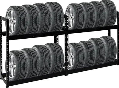 Produktbild von Mega Deal | 2x Reifenregal Tiger | HxBxT 100x110x35cm | 150kg Fachlast | bis zu 16 Reifen | mit Ebenen | Schwarz
