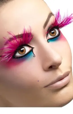 Produktbild von Künstliche Feder Wimpern in pink mit Wimpernkleber als Kostümzubehör