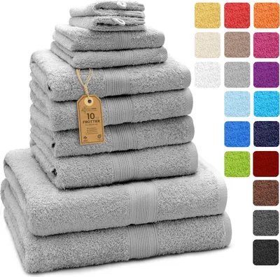 Produktbild von Frottier Handtuch-Set, 4X Handtücher, 2X Duschtücher, 2X Gästetücher, 2X Waschhandschuhe, Silber grau
