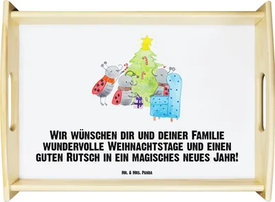 Produktbild von Mr. & Mrs. Panda teetablett Weihnachten Smörle - Weiß - Geschenk, Pfefferminzstange, Deko Tablett, Weihnachtsbaum, serviertablett holz, Tannennadeln, Servier, Dekotablett