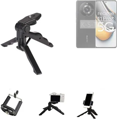Produktbild von K-S-Trade Stativ Tisch-Ständer Dreibein Handy-Stativ Ständer kompatibel mit Realme 11 Pro+ Mini-Stativ Smartphone Tripod Handy-Stativ aus Plastik