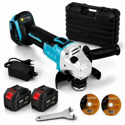 Produktbild von 125mm Akku-Winkelschleifer, kompatibel mit Makita-Akku,bürstenloser Motor, Trennschleifer mit 2x 2000Ah Akku,mit Werkzeugkoffer und zwei Schneidmesser