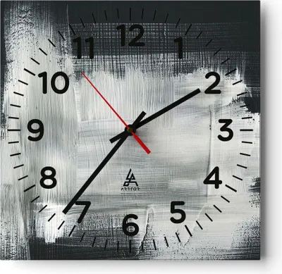 Produktbild von Wanduhr - Quadrat - Glasuhr - Abstraktion Schwarz Weiß - 30x30cm - Schleichendes Uhrwerk - Lautlos - zum Aufhängen bereit - Dekoration Modern - Wanddekoration aus Glas - C4AC30x30-4173