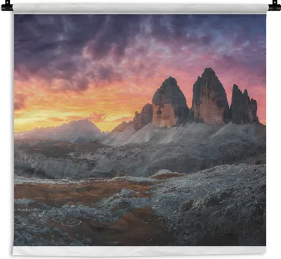 Produktbild von MuchoWow® Wandteppich Wandbehang Felsen - Berg - Sonnenuntergang - Landschaft 90x90 cm Tapisserie Dekoration Wandtuch - Wandaufhänger