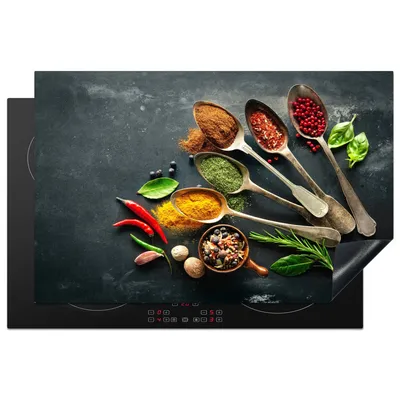 Produktbild von KitchenYeah© Herdabdeckplatte Löffel - Kräuter - Beton , 80x52cm, Küche Deko, Glaskeramikkochfeld Herdabdeckung, Abdeckplatte fùr Kochfeld