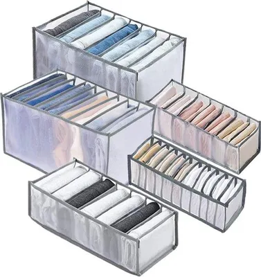 Produktbild von Famanu Garderobe-Organizer 5 Stück - Faltbarer Kleiderschrank-Organizer mit Sichtfenster