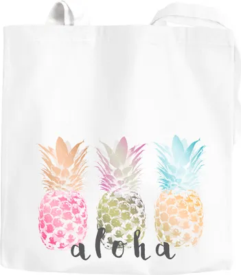 Produktbild von Jutebeutel Aloha Ananans Pineapple Sommer Baumwolltasche Stoffbeutel Autiga® weiß 2 lange Henkel
