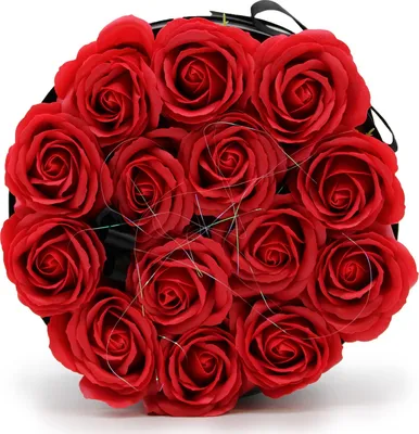 Produktbild von Seifenblumen-Box - 14 rote Rosen in einer runden Box